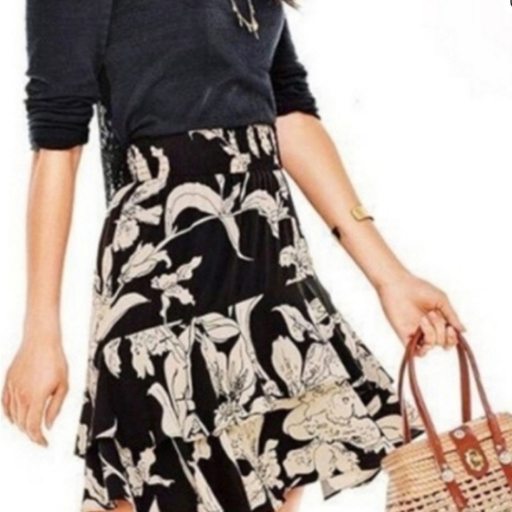 CAbi Isabel Black and Cream Floral Midi Skirt. Size S